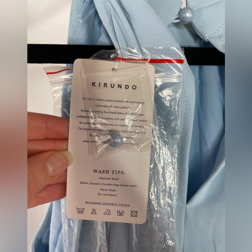 KIRUNDO Light Blue Pleated Midi Dress Halter Neck Sleeveless Flowy A-Line L - Picture 4 of 7